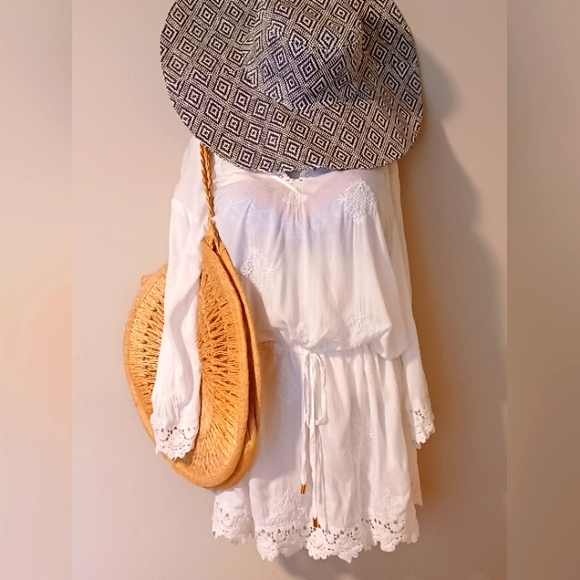 Gauzy White Embroidered Lace Trimmed Cover Up - Picture 1 of 7